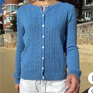 Brandy electric blue button up sweater